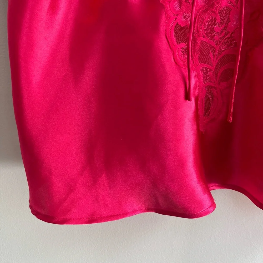 Victoria’s Secret Gold Label Vintage Hot Pink Cropped Lace Trim Satin Cami M